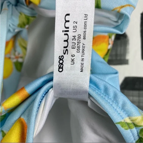 ASOS One piece Swimsuit Lemon Print Tie Back - Picture 4 of 5